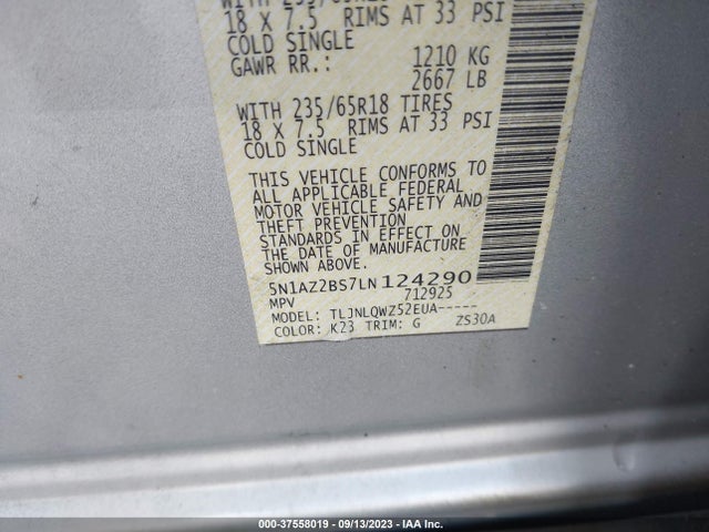 Nissan MURANO SV 2020 5N1AZ2BS7LN124290 Image 9