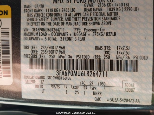 3FA6P0MU6LR264711 Ford Fusion Hybrid Sel