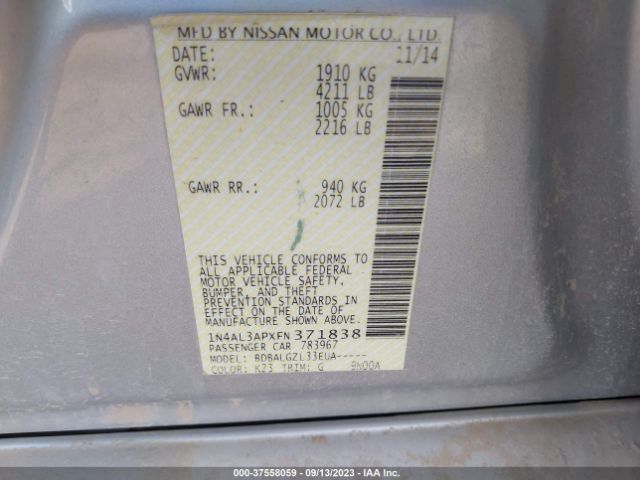 1N4AL3APXFN371838 Nissan ALTIMA 2.5