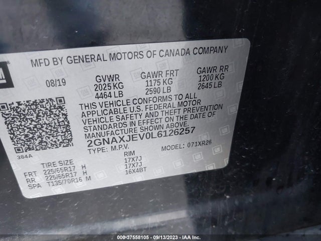 Chevrolet EQUINOX LT 2020 2GNAXJEV0L6126257 Image 9