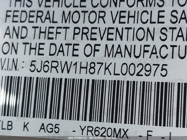 Honda Cr-v Ex-l 2019 5J6RW1H87KL002975 Image 9