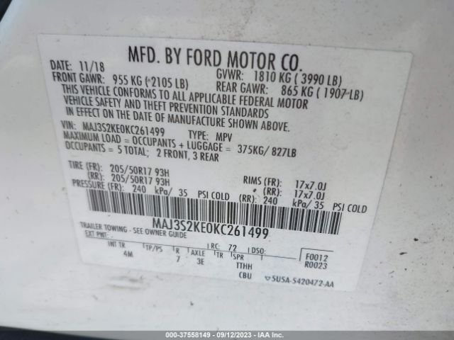 MAJ3S2KE0KC261499 Ford Ecosport Titanium