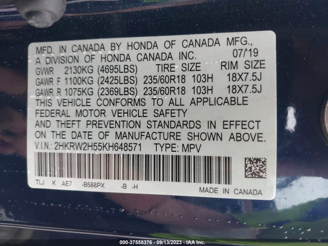 Honda CR-V EX 2019 2HKRW2H55KH648571 Image 9