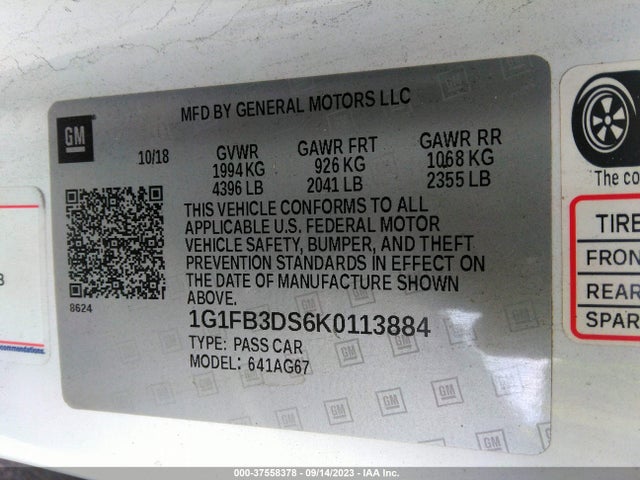 Chevrolet Camaro 1lt 2019 1G1FB3DS6K0113884 Image 9