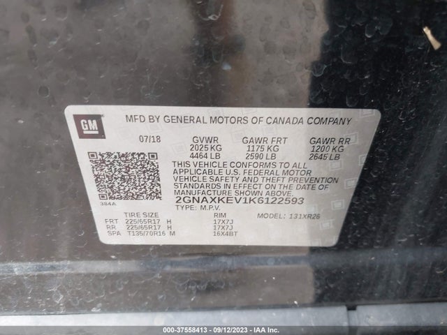 Chevrolet EQUINOX LT 2019 2GNAXKEV1K6122593 Image 9