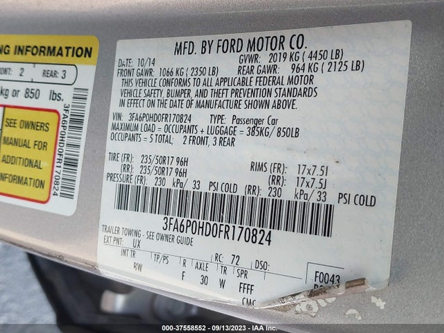 Ford FUSION SE 2015 3FA6P0HD0FR170824 Image 9