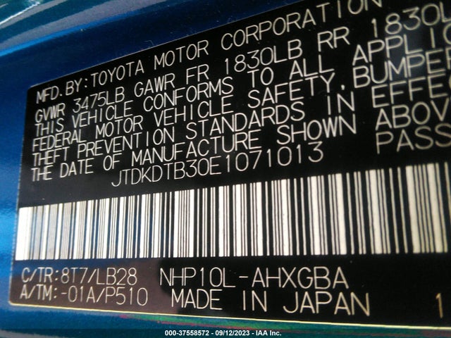 Toyota Prius C One/three/two/four 2014 JTDKDTB30E1071013 Image 10