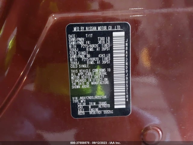 Nissan Armada Sl 2018 JN8AY2ND0J9052184 Image 9