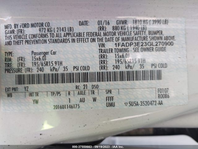 1FADP3E23GL270900 Ford FOCUS S