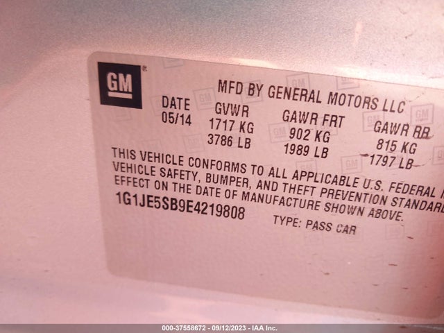 Chevrolet SONIC LTZ 2014 1G1JE5SB9E4219808 Image 9