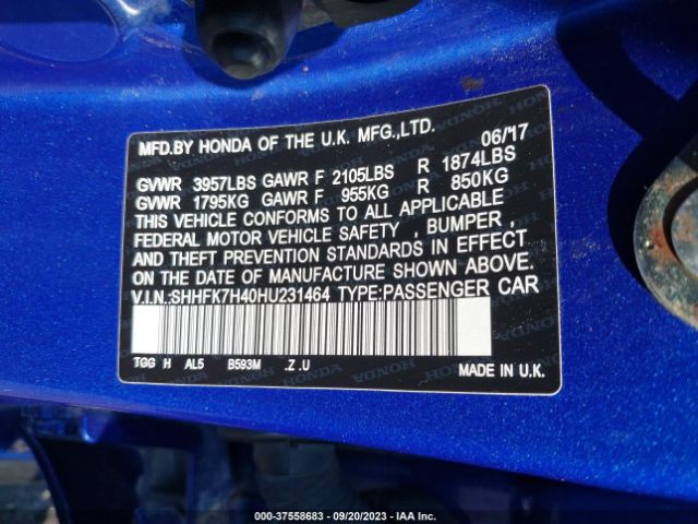 SHHFK7H40HU231464 Honda Civic Hatchback Sport