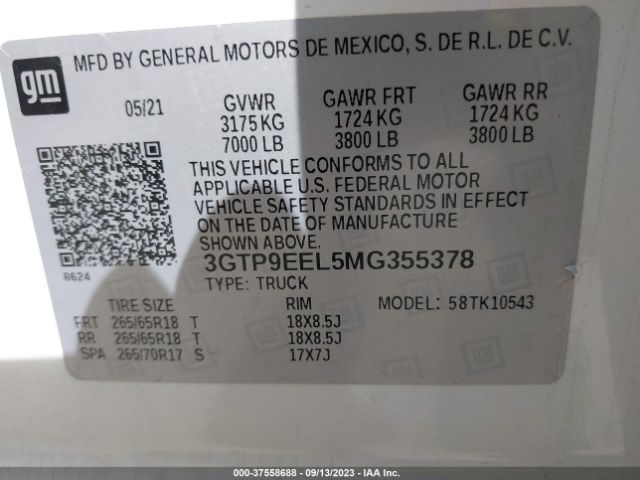 3GTP9EEL5MG355378 GMC Sierra 1500 At4