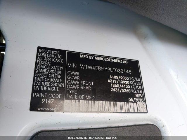 2020 MERCEDES-BENZ SPRINTER VAN VIN: W1W4EBHY9LT030145