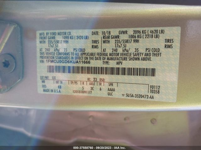 1FMCU0GD6KUA11666 Ford ESCAPE SE