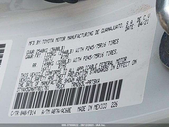 Toyota Tacoma Sr 2021 3TYAX5GN6MT021781 Image 9