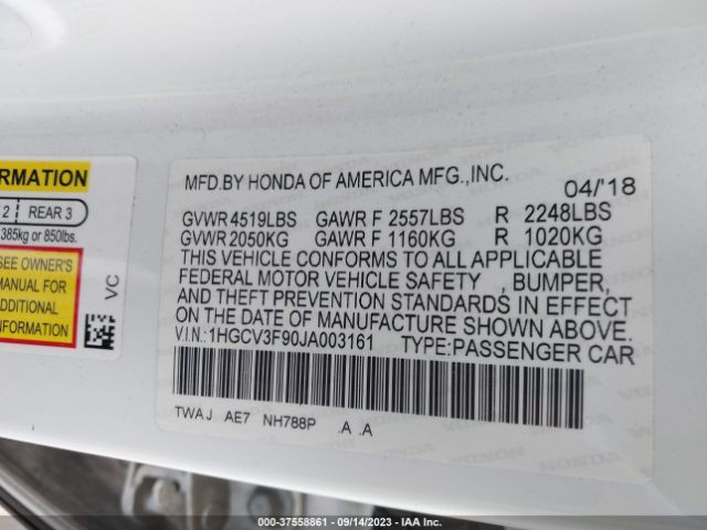 1HGCV3F90JA003161 Honda Accord Hybrid Touring