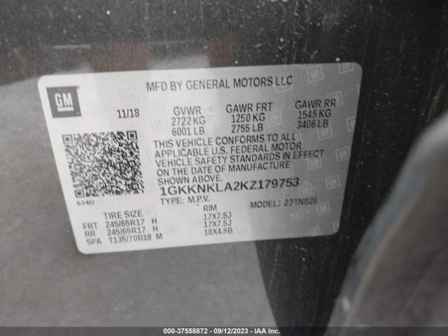 1GKKNKLA2KZ179753 GMC ACADIA SLE