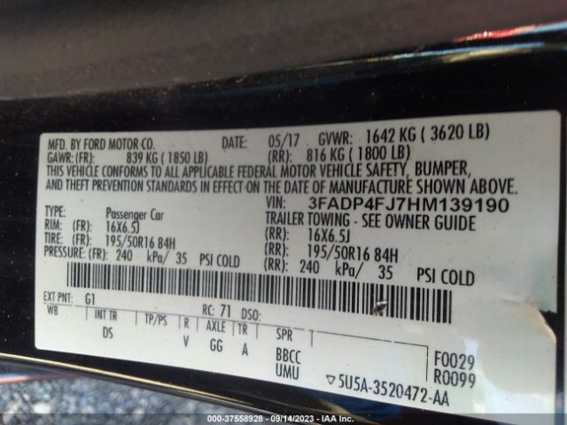 3FADP4FJ7HM139190 Ford Fiesta Titanium