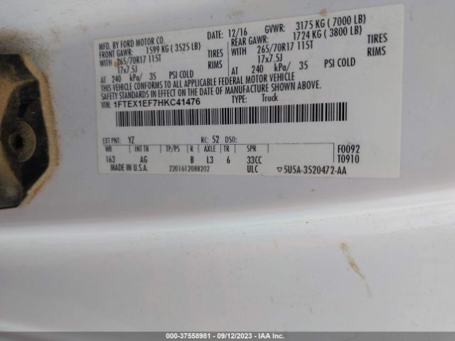 1FTEX1EF7HKC41476 Ford F-150 Xl/xlt/lariat