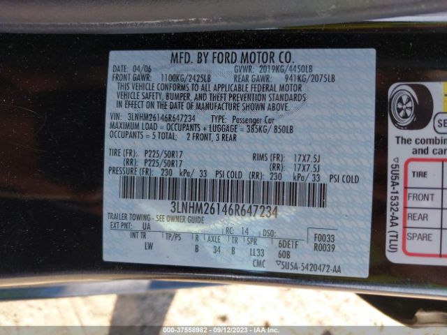 2006 LINCOLN ZEPHYR 3LNHM26146R647234 Photo 8