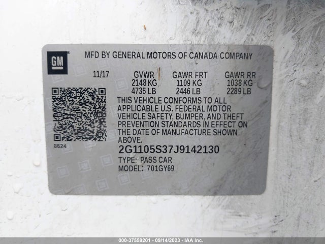 Chevrolet IMPALA LT 2018 2G1105S37J9142130 Image 9