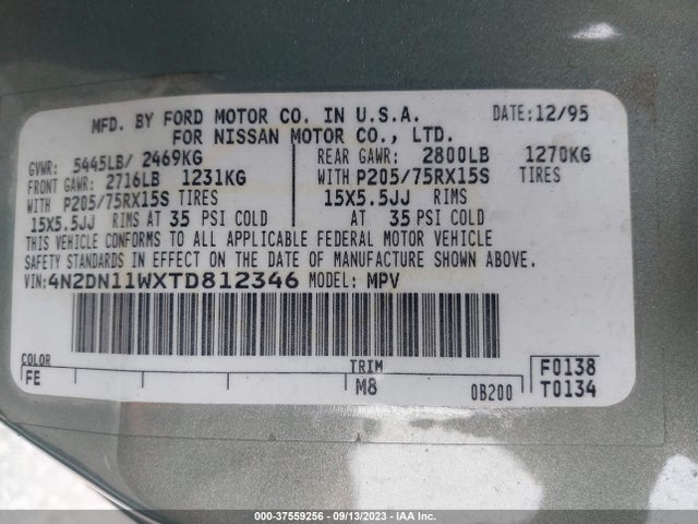 1996 NISSAN QUEST XE/GXE VIN: 4N2DN11WXTD812346