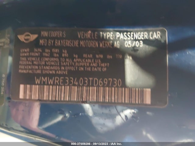 2003 MINI COOPER HARDTOP WMWRE33403TD69730 Photo 8