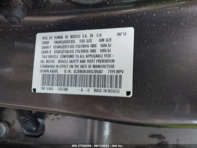 2013 HONDA CR-V LX VIN: 3CZRM3H39DG709307