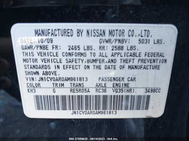 2010 INFINITI M35 VIN: JN1CY0AR0AM961813