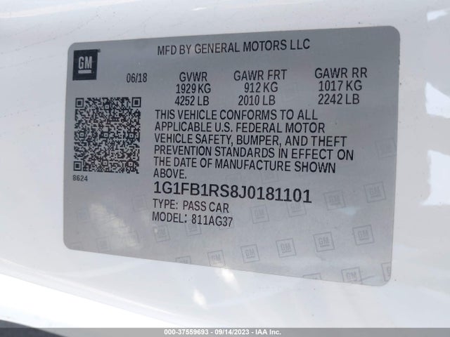 Chevrolet Camaro 1lt 2018 1G1FB1RS8J0181101 Image 9