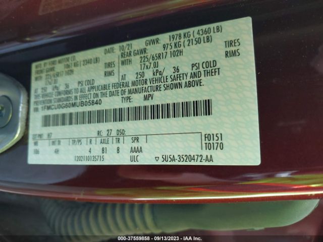 1FMCU0G60MUB05840 Ford ESCAPE SE