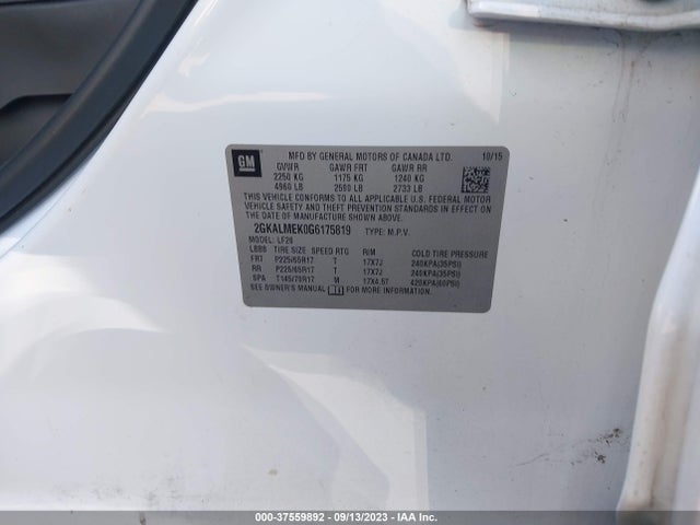 GMC Terrain Sle 2016 2GKALMEK0G6175819 Image 9