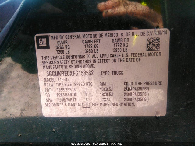 Chevrolet Silverado 1500 Lt 2015 3GCUKRECXFG158532 Image 9