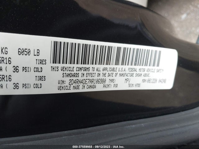 2010 DODGE GRAND CARAVAN SE VIN: 2D4RN4DE7AR106980
