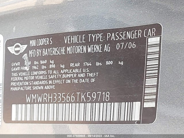 2006 MINI COOPER S WMWRH33566TK59718 Photo 8