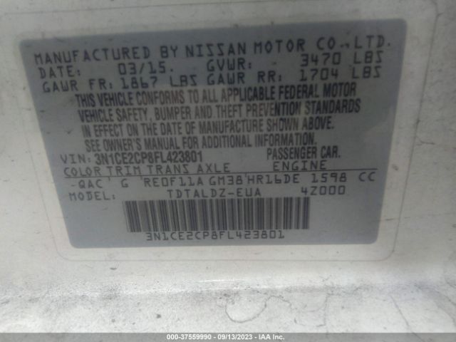 3N1CE2CP8FL423801 Nissan Versa Note Sv