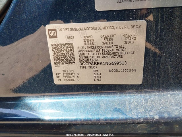 Chevrolet Silverado 1500 Custom 2022 3GCPABEK1NG599513 Image 9