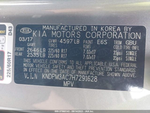 KNDPM3AC7H7291628 KIA Sportage Lx