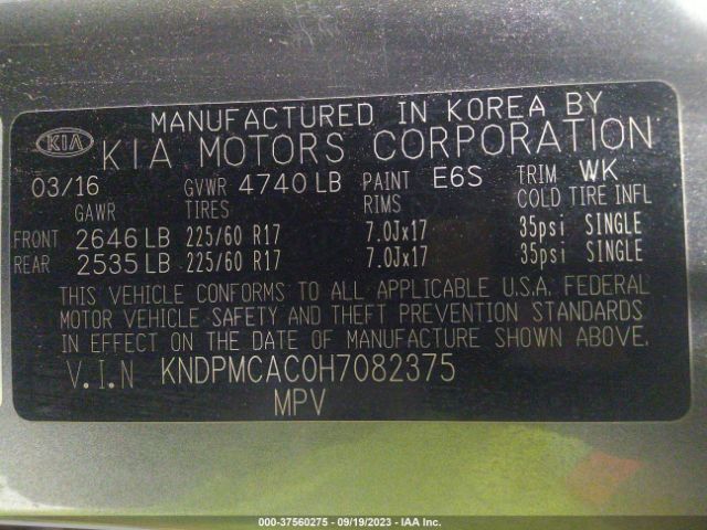 KNDPMCAC0H7082375 KIA Sportage Lx