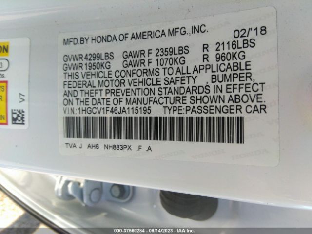 1HGCV1F46JA115195 Honda Accord Sedan Ex 1.5t