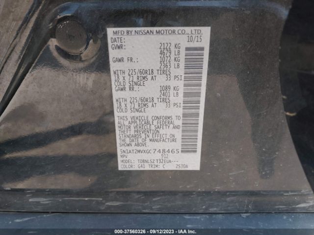 5N1AT2MVXGC748465 Nissan Rogue Sl