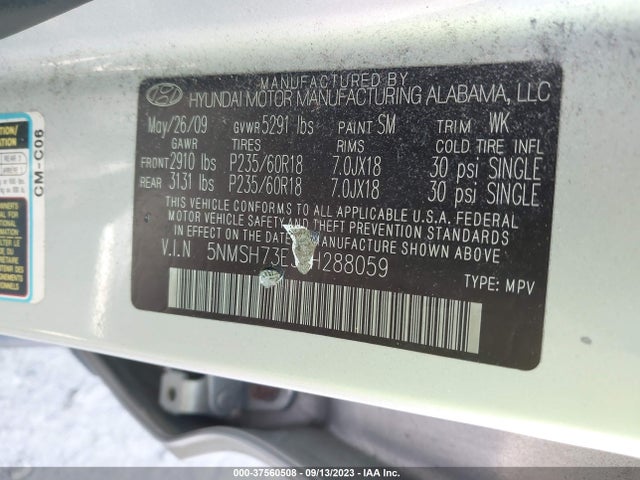 2009 HYUNDAI SANTA FE 5NMSH73E39H288059 Photo 8