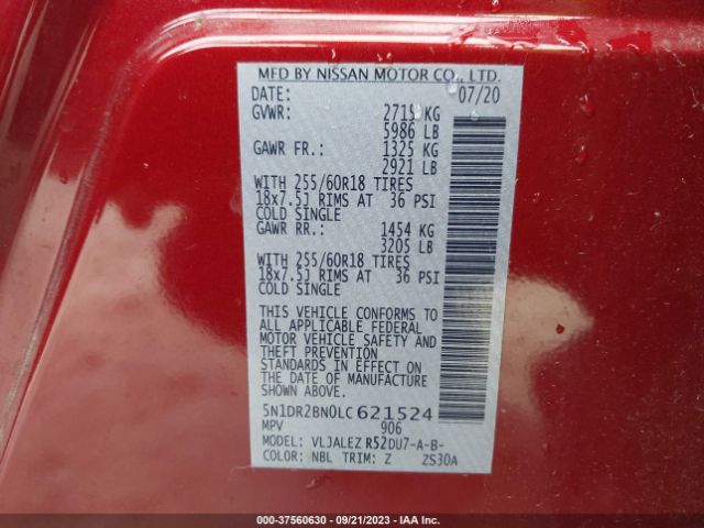 5N1DR2BN0LC621524 Nissan Pathfinder Sv