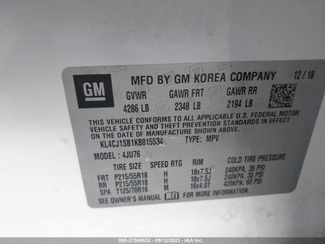 KL4CJ1SB1KB815534 Buick Encore Sport Touring