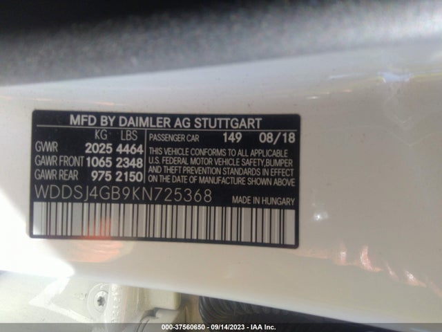 Продаж на аукціоні авто 2019 Mercedes-benz Cla Cla 250, vin: WDDSJ4GB9KN725368, номер лоту: 37560650