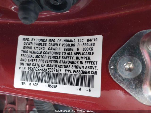 19XFC2F63KE037157 Honda Civic Sedan Lx