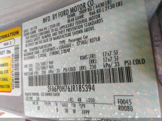 3FA6P0H76JR185394 Ford FUSION SE