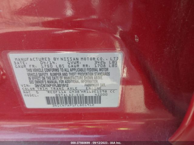 3N1CN7AP1FL801912 Nissan Versa S Plus