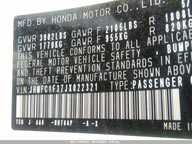 Honda Civic Ex-t 2018 JHMFC1F37JX022321 Image 9