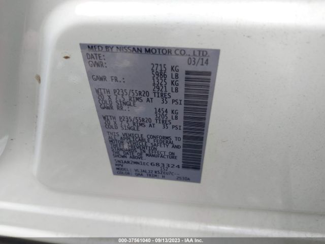 5N1AR2MN1EC683324 Nissan Pathfinder Platinum